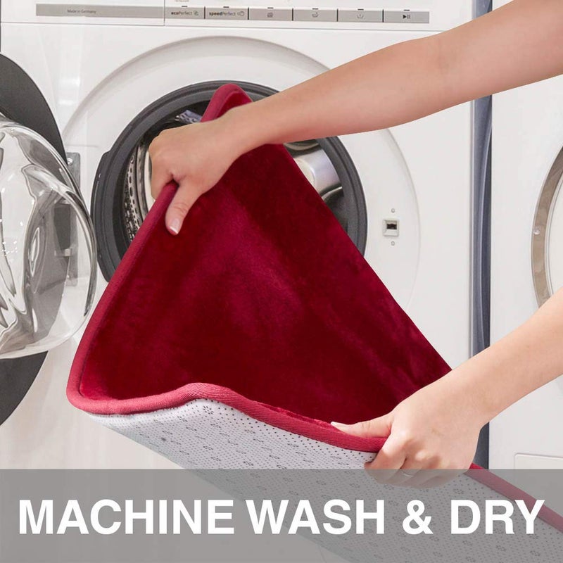 Genteele Memory Foam Bath Mat Non Slip Absorbent Super Cozy Velvet Bathroom Rug Carpet (20 inches X 32 inches, Red) - Image 5